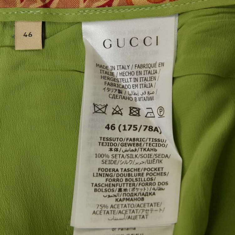 Pre Owned Gucci Green/Orange Floral Print Silk Shirt and Pants Set L