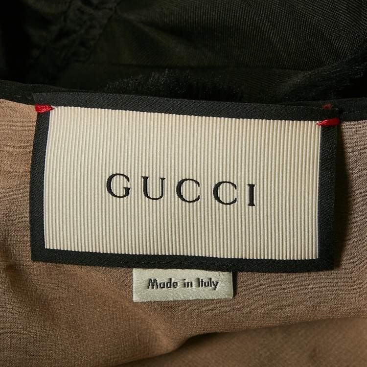 Pre Owned Gucci Black Beaded Crepe and Tulle Tiered Gown M