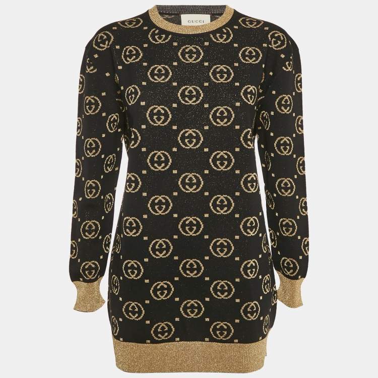 مملوكة مسبقًا Gucci Black GG Lamé Wool Knit Crew Neck Sweater M