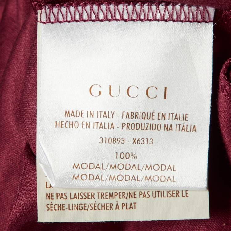 Pre Owned Gucci Burgundy Jersey Beaded Neck Top XS