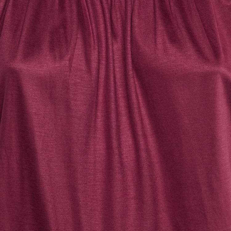 Pre Owned Gucci Burgundy Jersey Beaded Neck Top XS