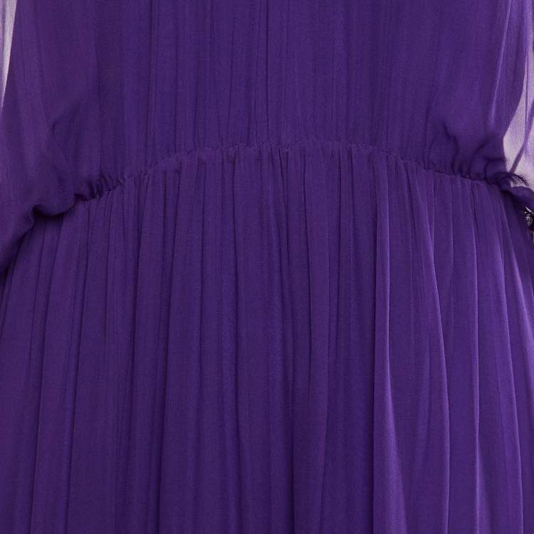 Pre Owned Gucci Purple Chiffon Gathered Maxi Dress L