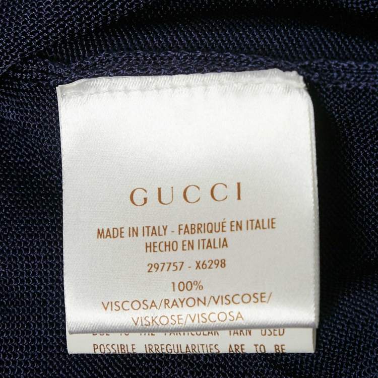 Pre Owned Gucci Navy Blue Jersey Tie-Up Neck Detail Top M