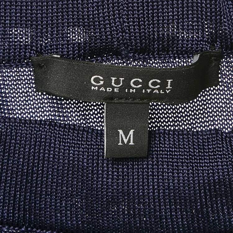 Pre Owned Gucci Navy Blue Jersey Tie-Up Neck Detail Top M
