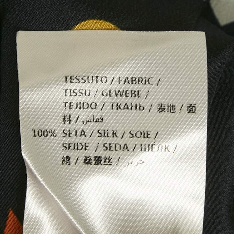 Pre Owned Gucci Blck Printed Silk Pleated Midi Skirt M