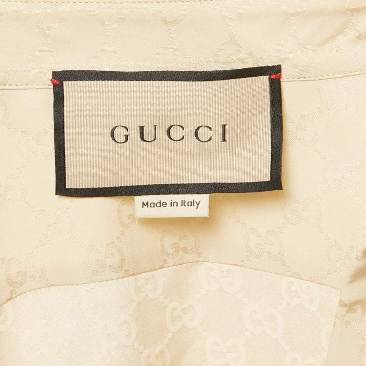 Pre Owned Gucci Beige GG Silk Crepe Button Front Shirt XS