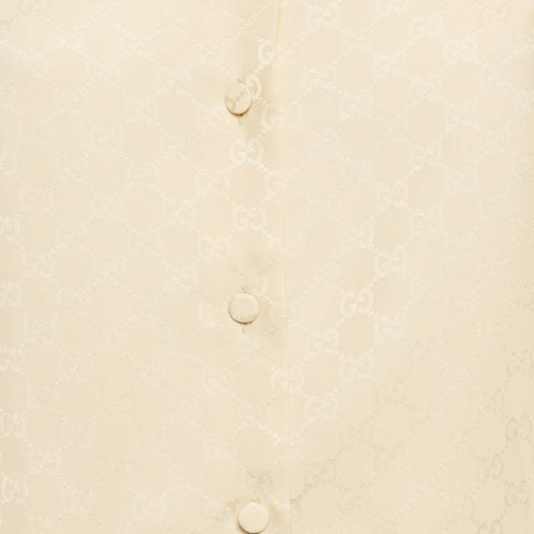 Pre Owned Gucci Beige GG Silk Crepe Button Front Shirt XS
