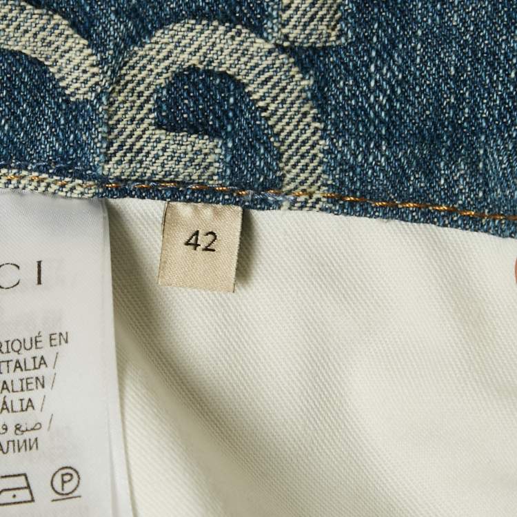 Pre Owned Gucci Blue GG Patchwork Denim High Waist Skirt M