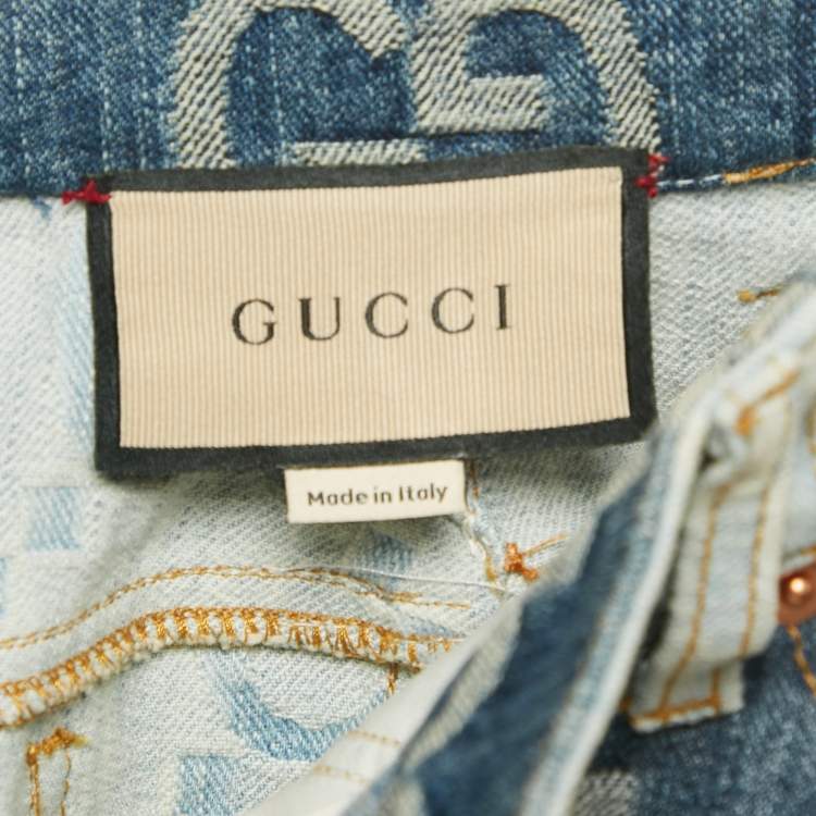 Pre Owned Gucci Blue GG Patchwork Denim High Waist Skirt M