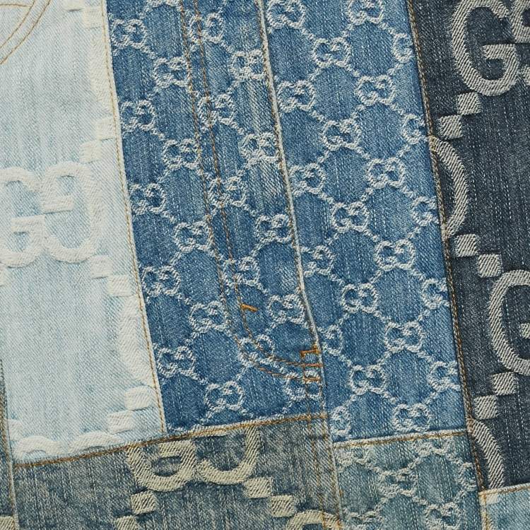 Pre Owned Gucci Blue GG Patchwork Denim High Waist Skirt M