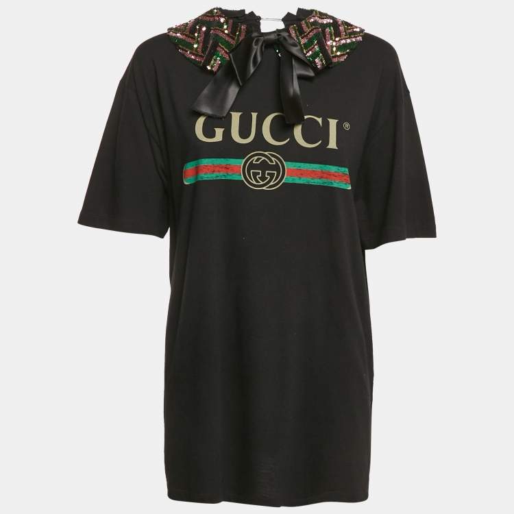 مملوكة مسبقًا Gucci Black Cotton Knit Detachable Embellished Coollar Detail T-Shirt L