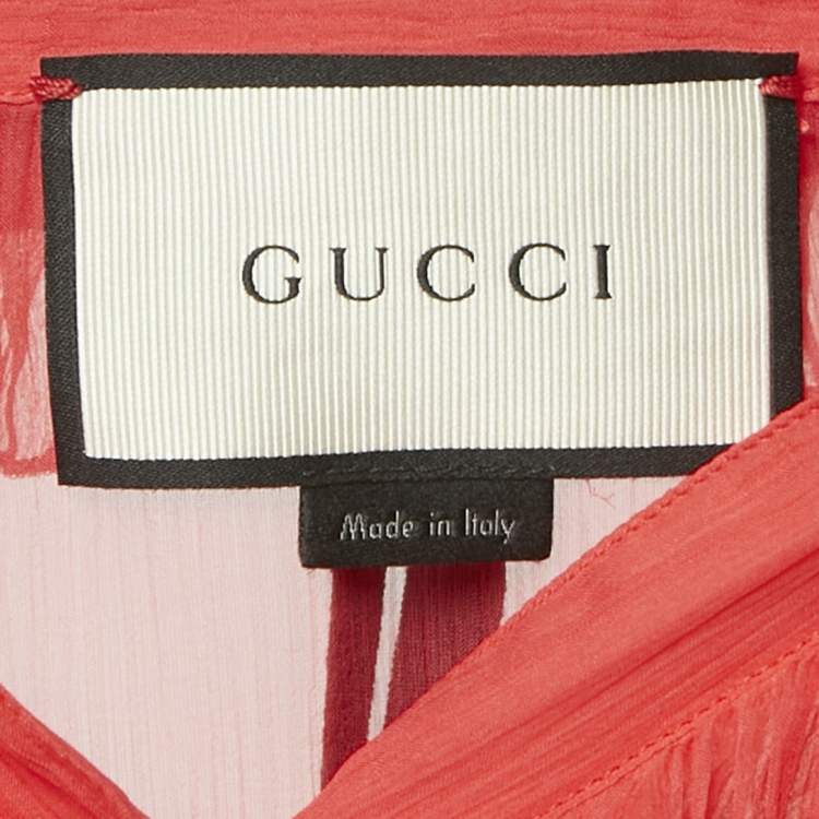 Pre Owned Gucci Pink Silk Chiffon Ruffle Neck Detail Button Front Sheer Top M