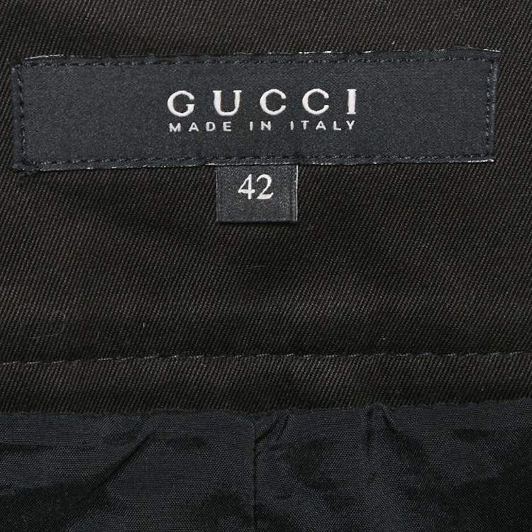 Pre Owned Gucci Black Cotton Gabardine GG Badge Detail Knee-Length Skirt M