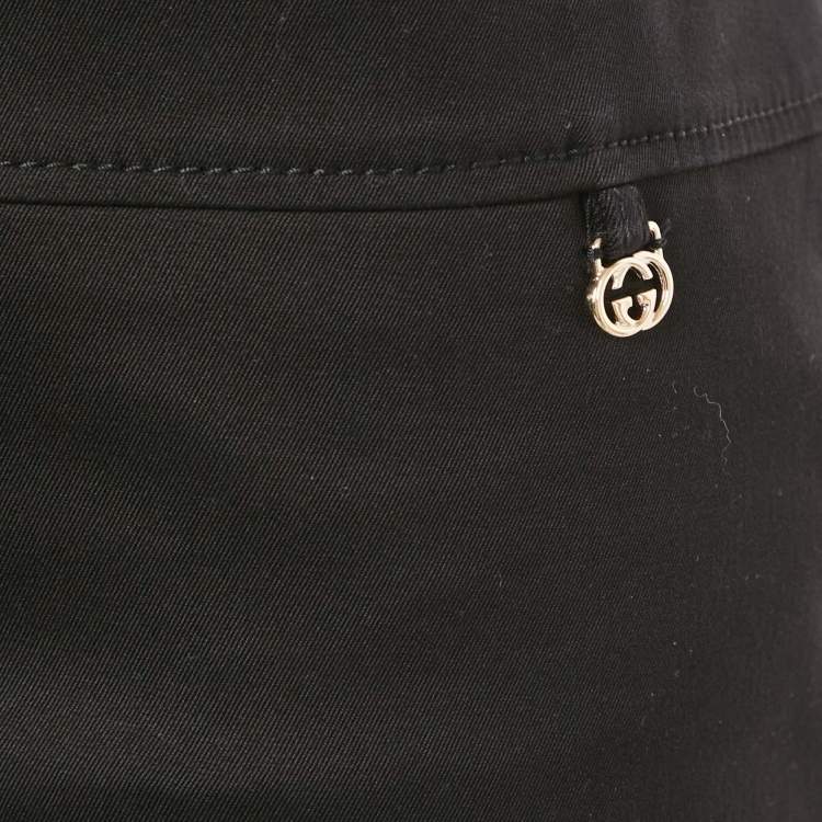 Pre Owned Gucci Black Cotton Gabardine GG Badge Detail Knee-Length Skirt M