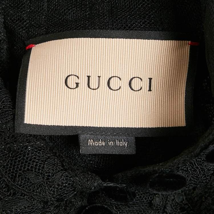 Pre Owned Gucci Black Lace Trim Satin Ruffled Midi Dress S
