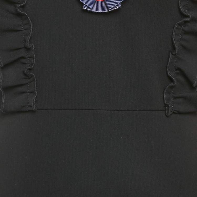 Pre Owned Gucci Black Jersey Ruffled Detail Sheath Dress M