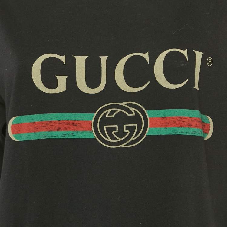 Pre Owned Gucci Black Vintage Logo Print Jersey Distressed T-Shirt S