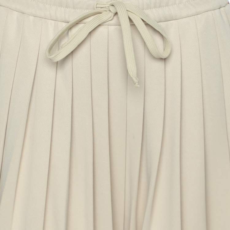 Pre Owned Gucci Beige Cotton Pleated Webbing Drawstring Midi Skirt S