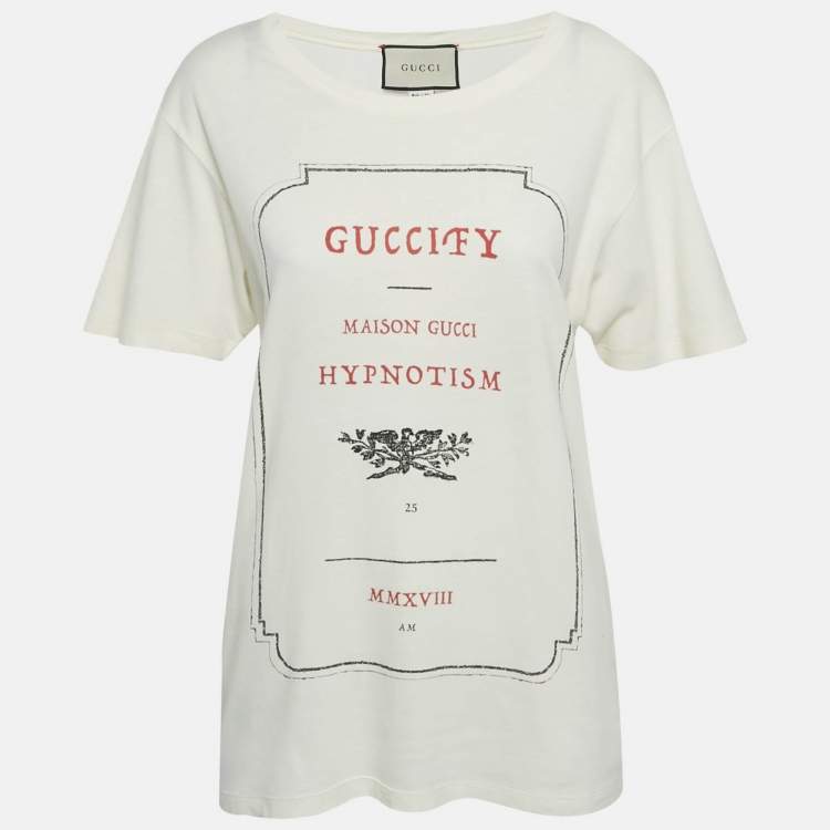 Pre Owned Gucci Cream Hypnotism Print Jersey T-Shirt XS