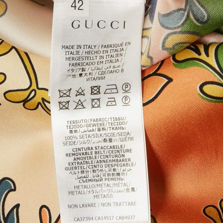 Pre Owned Gucci Orange GG Rhombus Ramage Silk Shirt Dress M