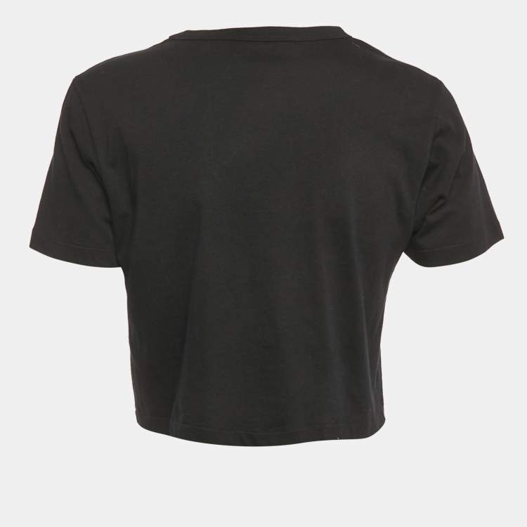 Pre Owned Gucci Black G Rhinestone Jersey Crop T-Shirt S