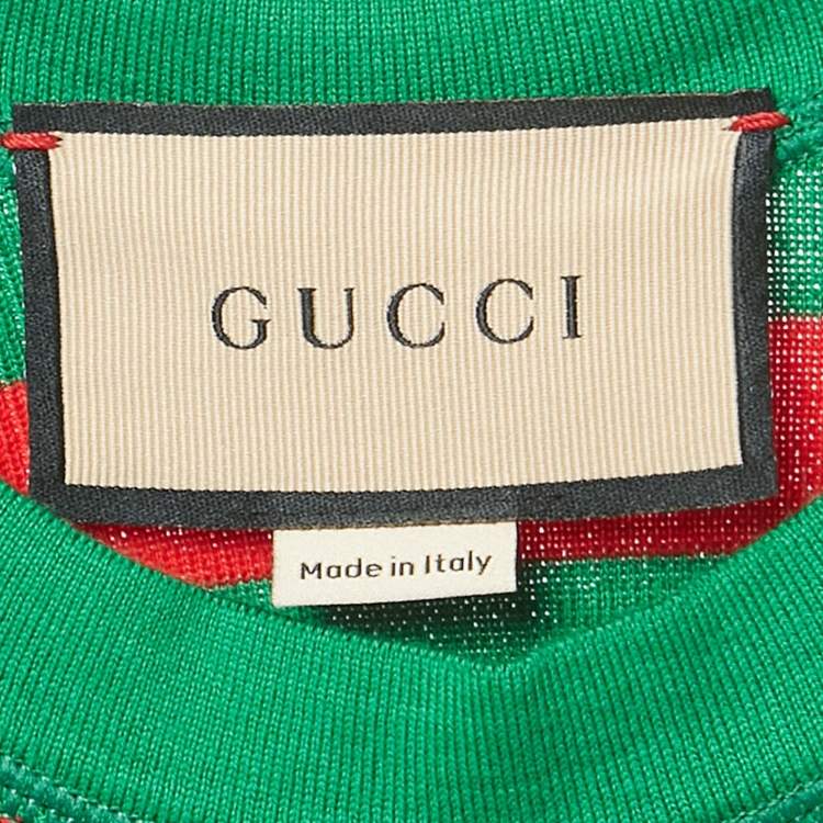 Pre Owned Gucci Green/Red Striped Rib Knit Belted Maxi Dress S
