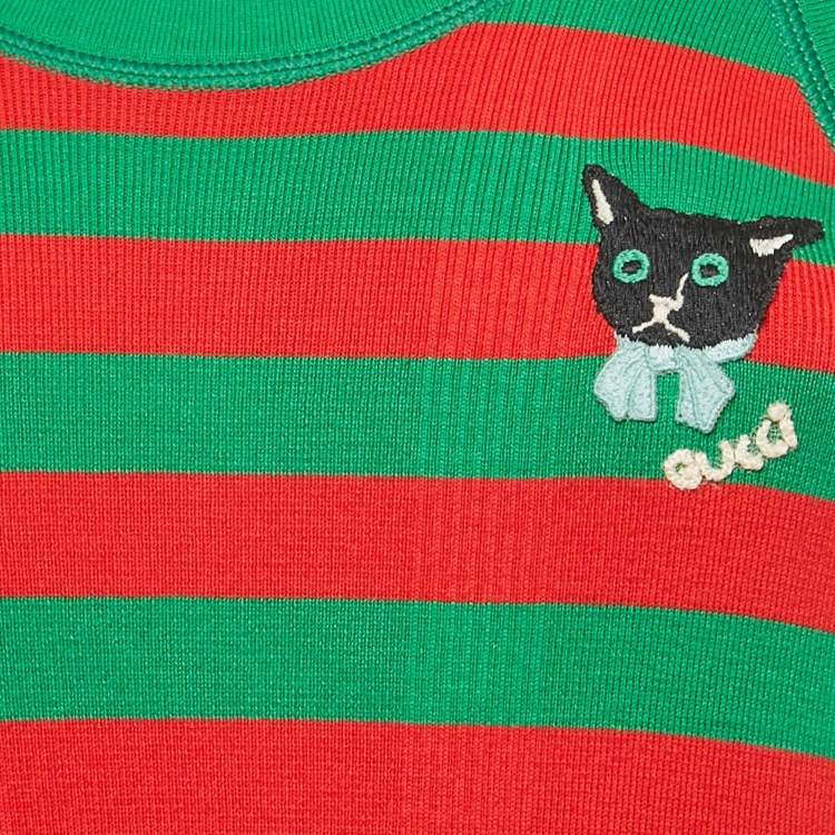 Pre Owned Gucci Green/Red Striped Rib Knit Belted Maxi Dress S