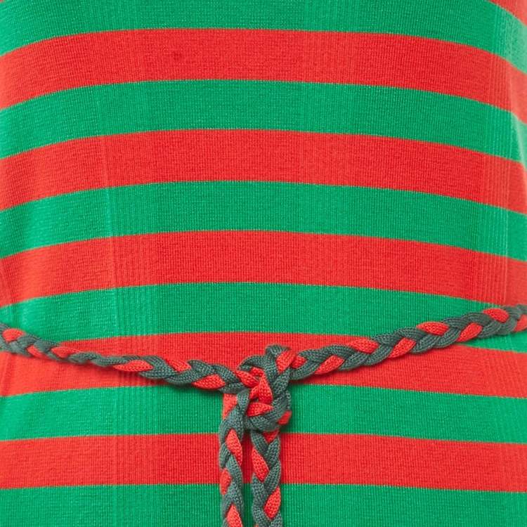 Pre Owned Gucci Green/Red Striped Rib Knit Belted Maxi Dress S