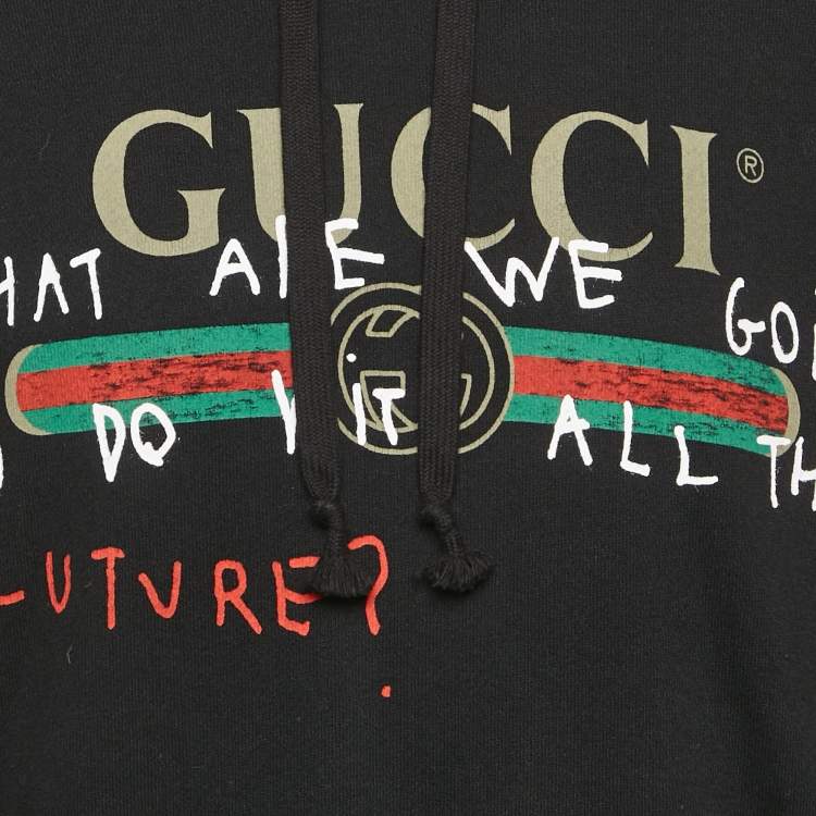 Pre Owned Gucci Black Printed Cotton Coco Captian Black Hooded Sweatshirt S