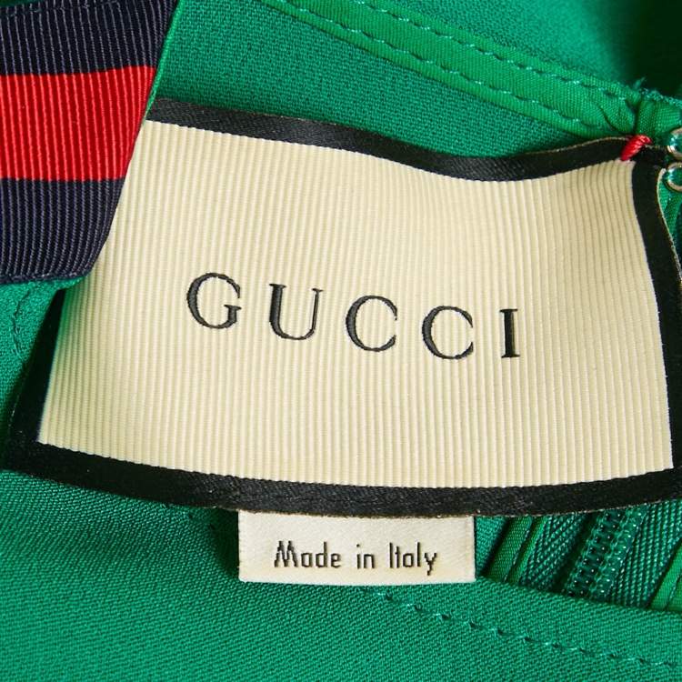 Pre Owned Gucci Green Crepe Web Stripe Trim Detail Mini Dress S