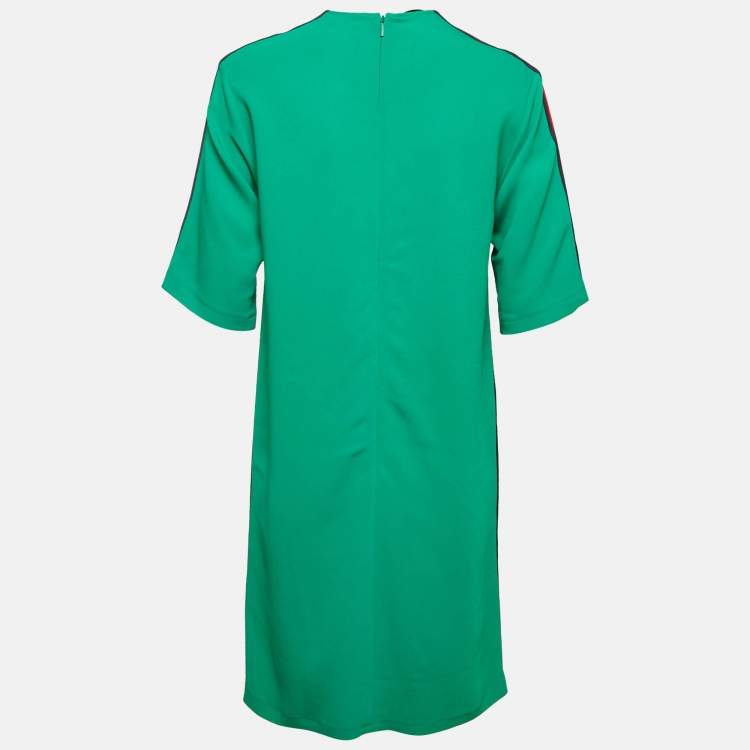 Pre Owned Gucci Green Crepe Web Stripe Trim Detail Mini Dress S
