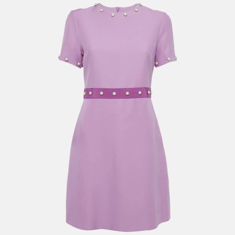 Pre Owned Gucci Pink Wool Blend Pearl Button Detail Mini Dress M