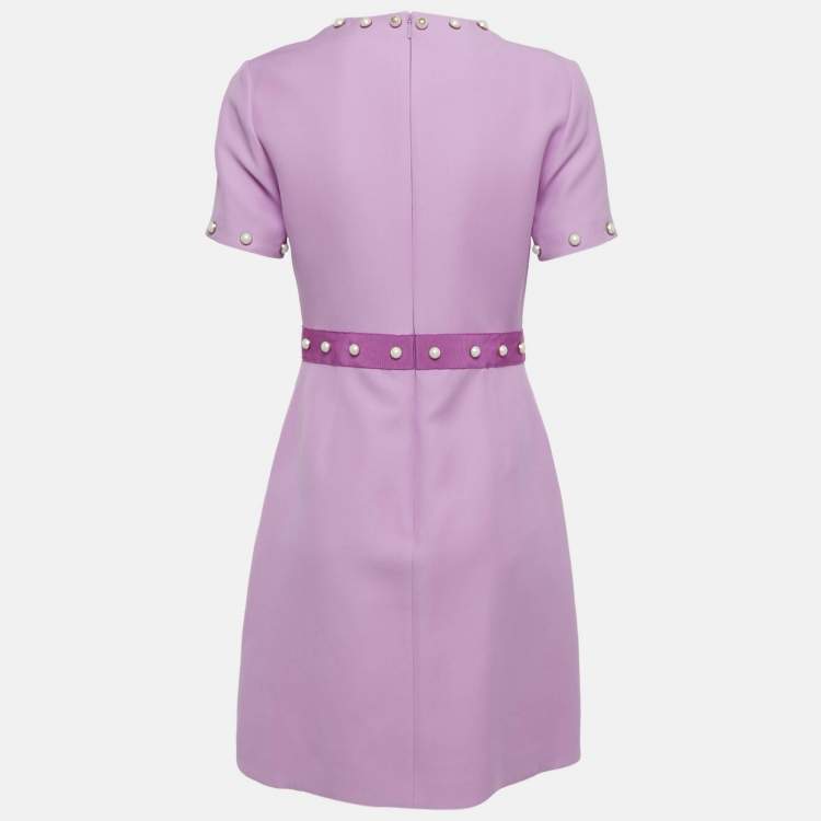 Pre Owned Gucci Pink Wool Blend Pearl Button Detail Mini Dress M