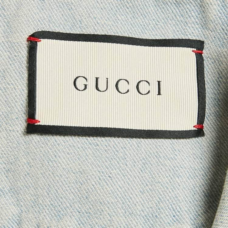 Pre Owned Gucci Blue Jaguar Embroidered Denim Jacket S
