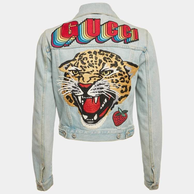 Pre Owned Gucci Blue Jaguar Embroidered Denim Jacket S