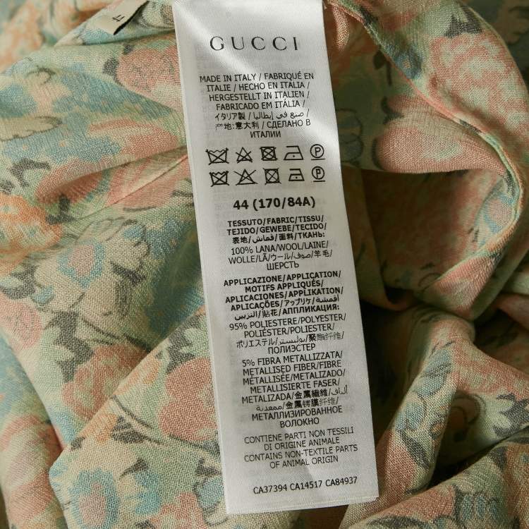 Pre Owned Gucci x Liberty Blue Floral Print Wool Shirring Detail Midi Dress M