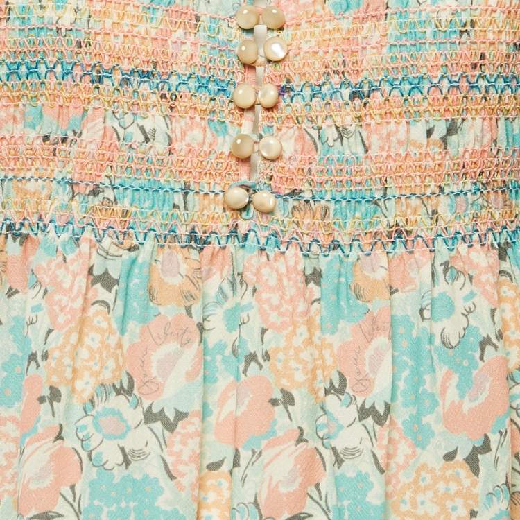 Pre Owned Gucci x Liberty Blue Floral Print Wool Shirring Detail Midi Dress M