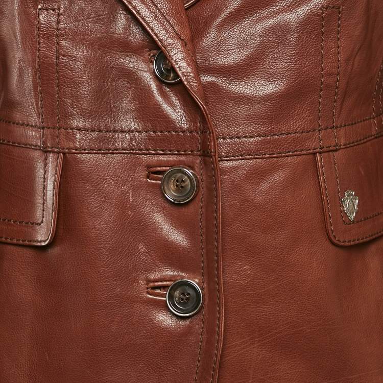 مملوكة مسبقًا Gucci Brown Leather Button Front Jacket M