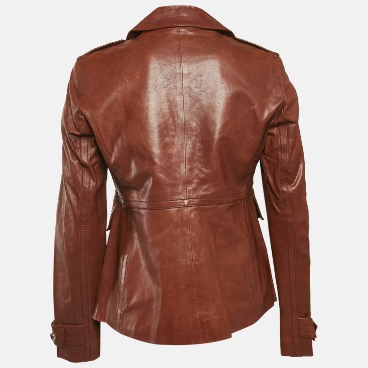 مملوكة مسبقًا Gucci Brown Leather Button Front Jacket M