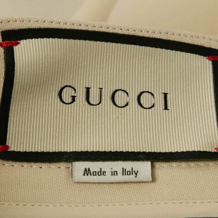 Pre Owned Gucci Light Beige Wool and Silk Tiger Brooch Detail Knee-Length Skirt S