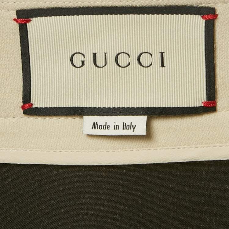 Pre Owned Gucci Light Beige Wool and Silk Tiger Brooch Detail Knee-Length Skirt S