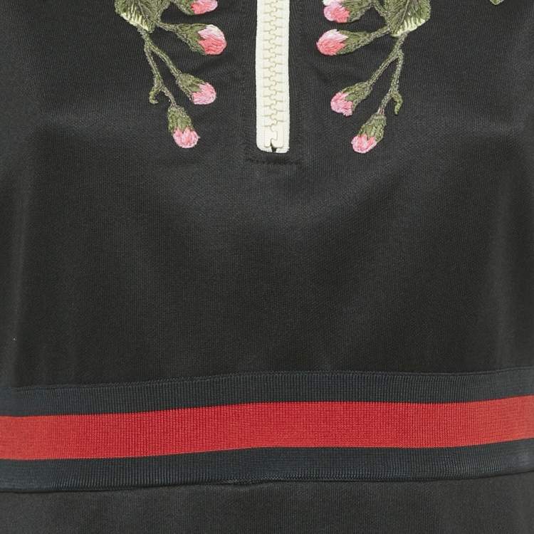 Pre Owned Gucci Black Floral Embroidered Knit Turtle Neck Mini Dress L 