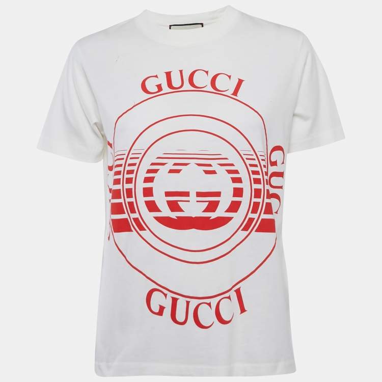 Pre Owned Gucci White Disk Print Cotton Half Sleeve T-shirt XS