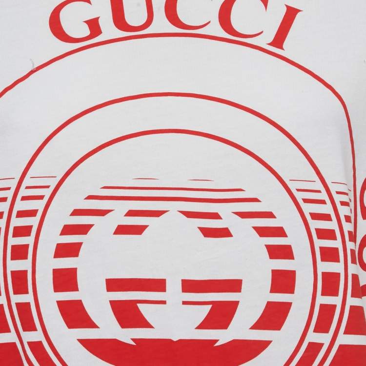 Pre Owned Gucci White Disk Print Cotton Half Sleeve T-shirt XS