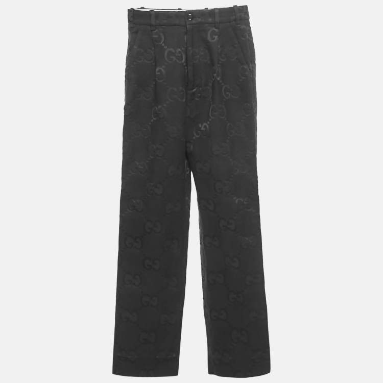 Pre Owned Gucci Black Jumbo GG Jacquard Canvas Pants XS Waist 24"