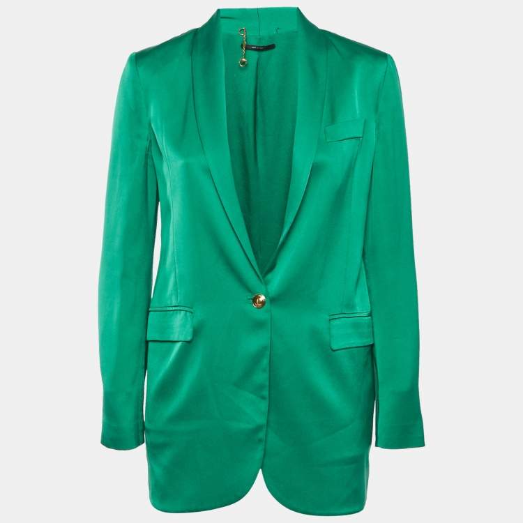 Pre Owned Gucci Green Satin Single Breasted Blazer M