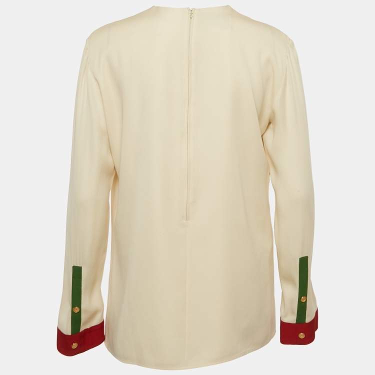 Pre Owned Gucci Cream Silk Long Sleeve Blouse M