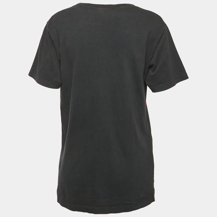 Pre Owned Gucci Black Tiger Vintage Logo Print Jersey Distressed T-Shirt XS