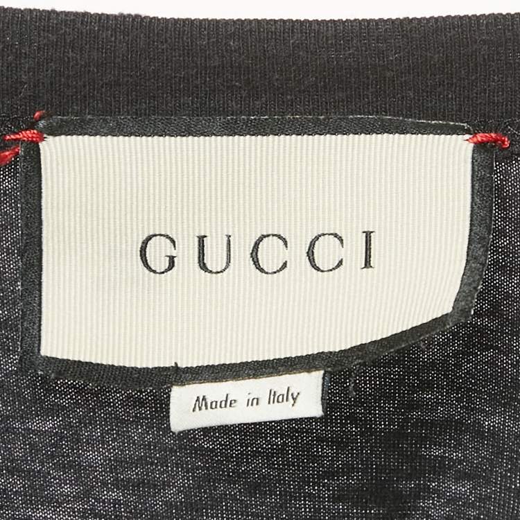 Pre Owned Gucci Black Tiger Vintage Logo Print Jersey Distressed T-Shirt XS