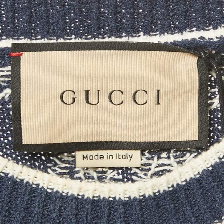 Pre Owned Gucci Navy Blue GG Intarsia Knit Sweater XL 
